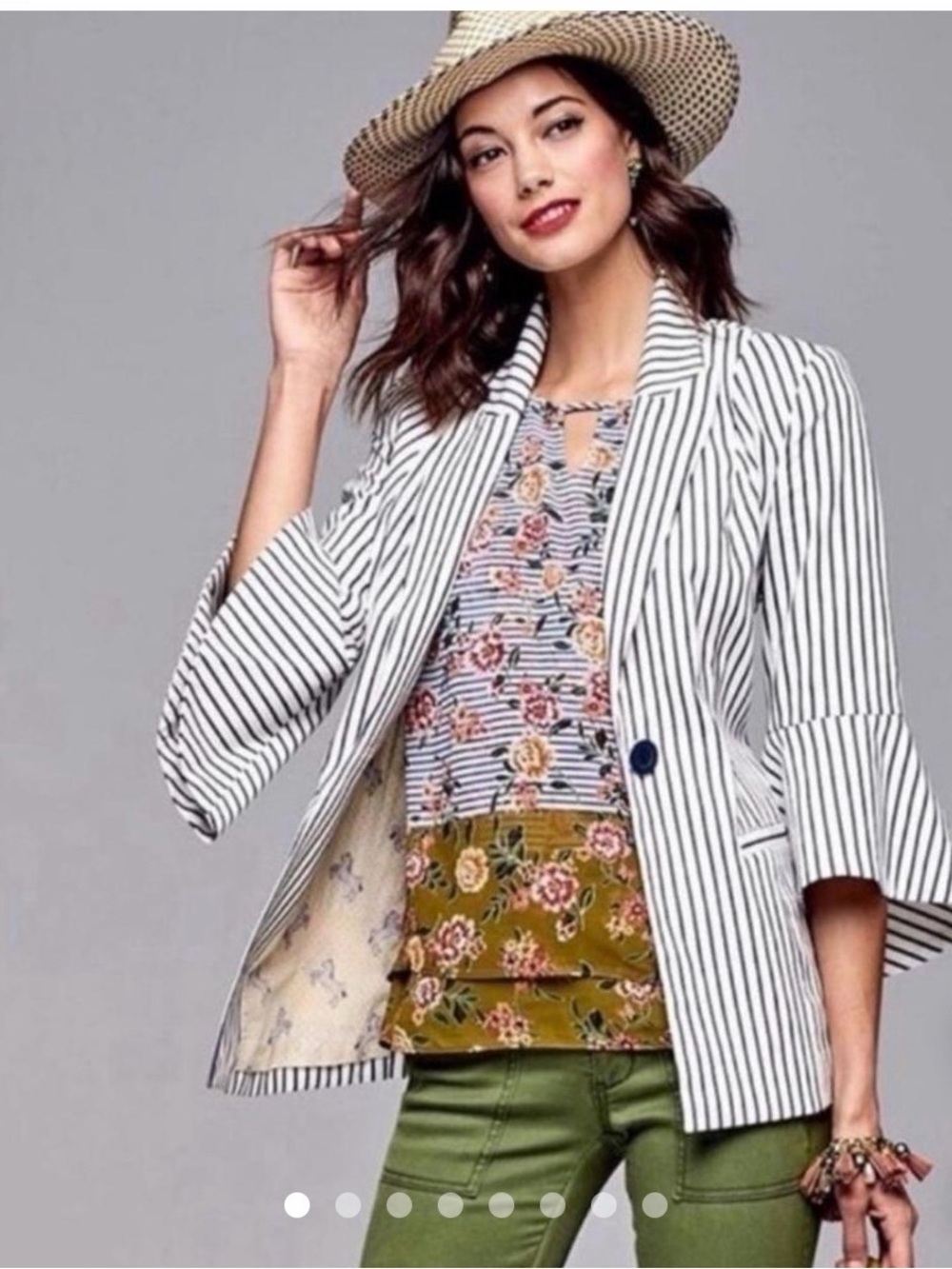 💙🌀CAbi Tick Tock Bell Sleeve White Navy Striped 3/4 Sleeve Blazer🌀💙